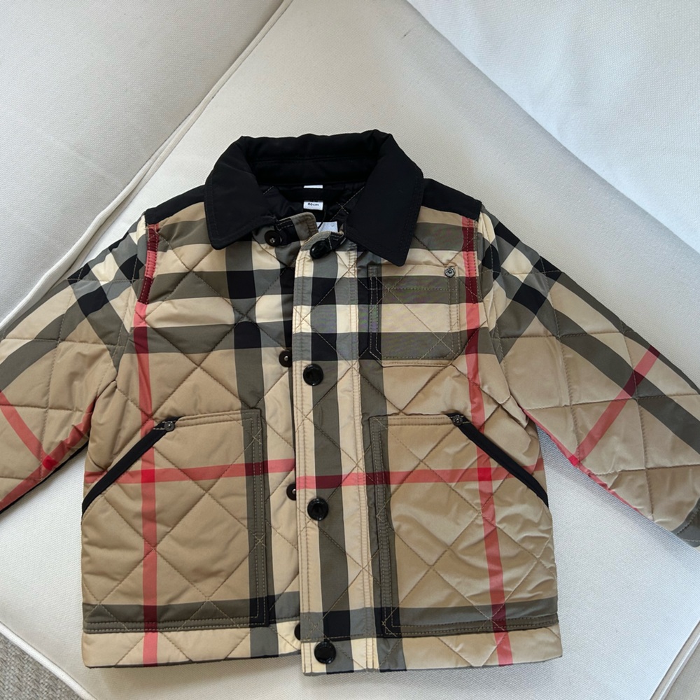 Burberry Kids Beige and Black Plaid Puffer Jacket